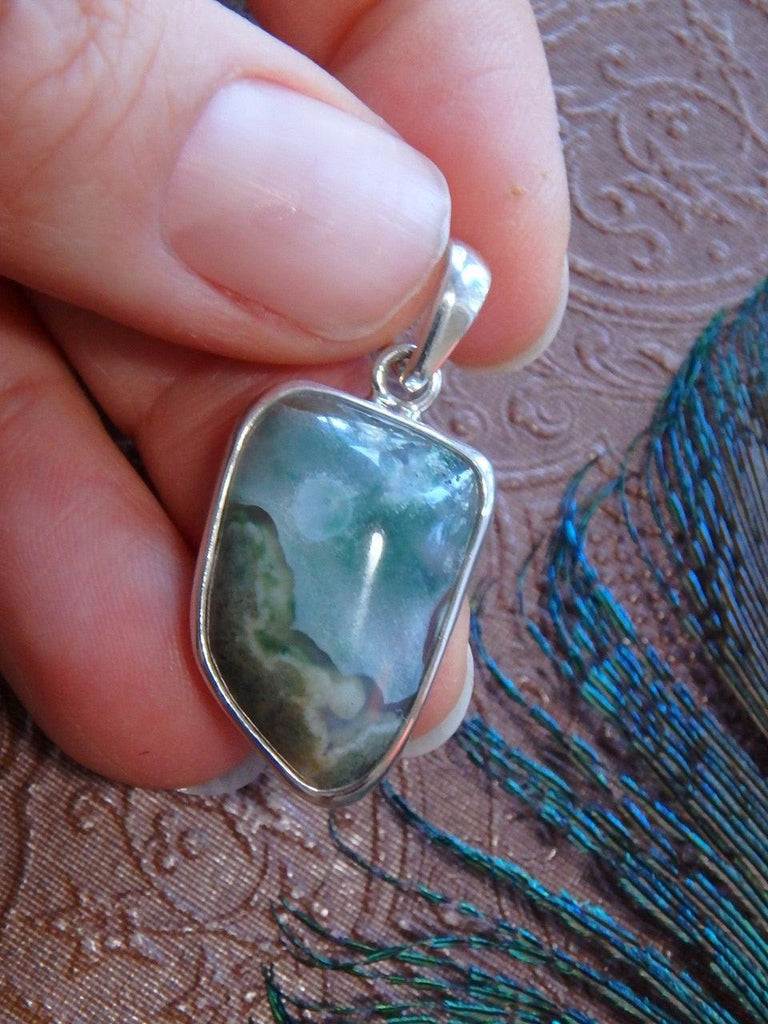 Pretty Green Moss Agate Pendant In Sterling Silver (Includes Silver Chain) - Earth Family Crystals