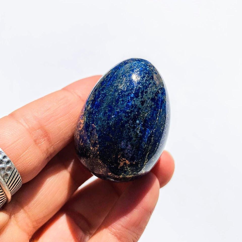Gorgeous Golden Pyrite & Lapis Lazuli Hand Held Egg Carving #1 - Earth Family Crystals