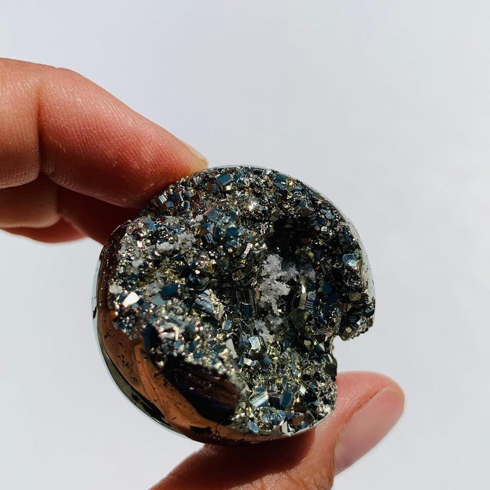 Uplifting Golden Sparkle Pyrite Geode Sphere From Peru #3 - Earth Family Crystals