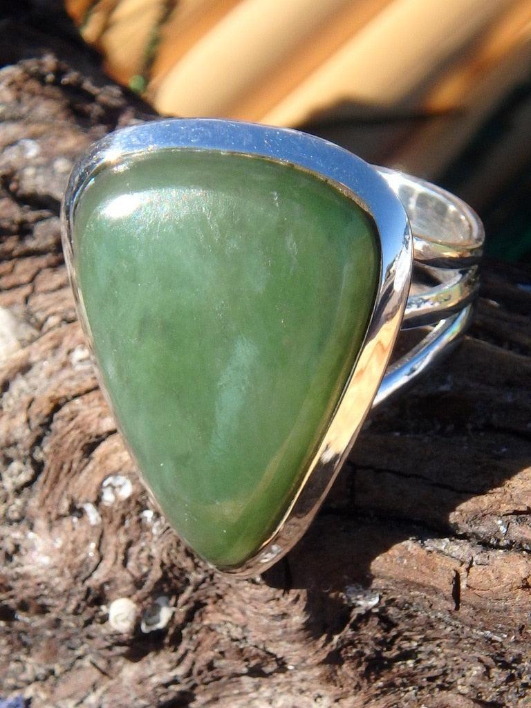Fantastic Nephrite Jade Gemstone Ring In Sterling Silver (Size 7.5) - Earth Family Crystals