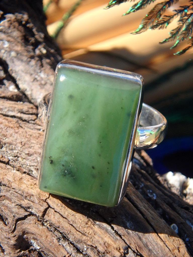 Stunning Nephrite Jade Gemstone Ring In Sterling Silver (Size 8) - Earth Family Crystals