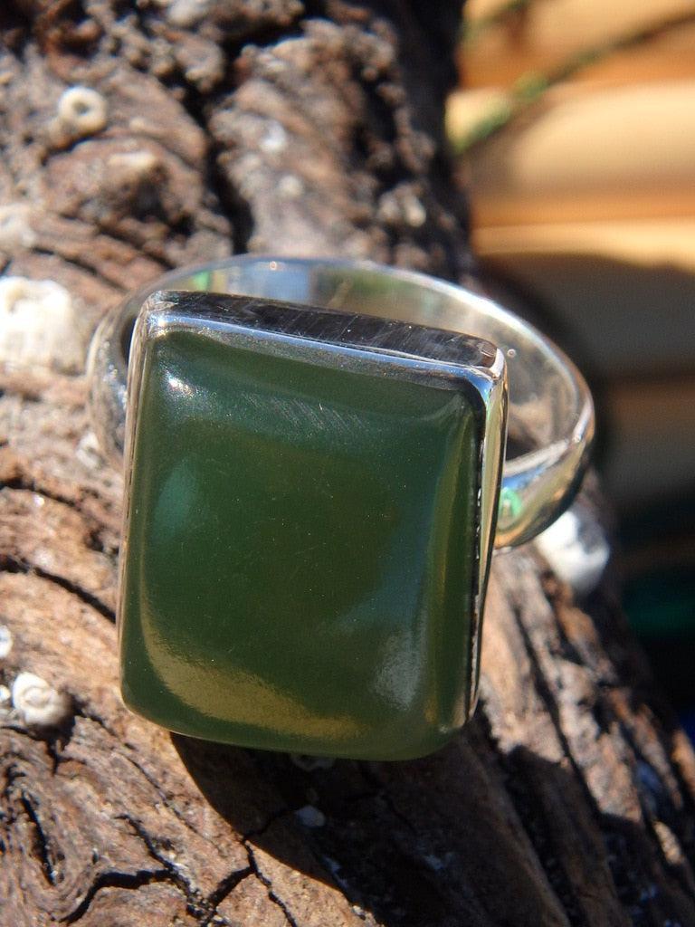 Lovely Nephrite Jade Gemstone Ring In Sterling Silver (Size 6) - Earth Family Crystals