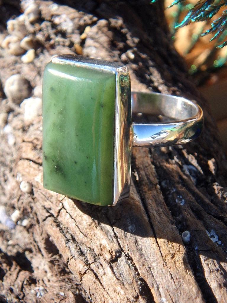 Stunning Nephrite Jade Gemstone Ring In Sterling Silver (Size 8) - Earth Family Crystals