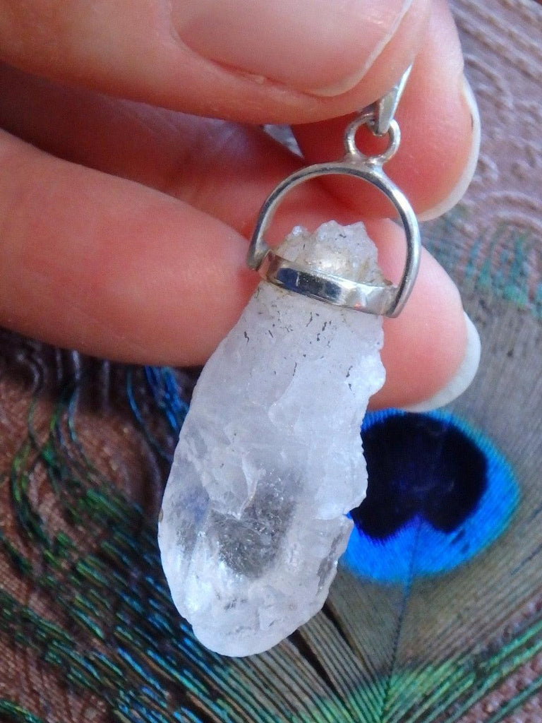 High Vibes Raw & Natural Nirvana Quartz Point Pendant In Sterling Silver (Includes Silver Chain) - Earth Family Crystals