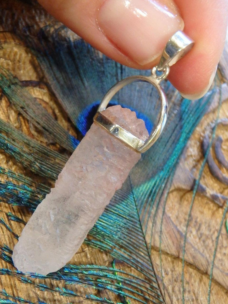 Healing Pink Nirvana Ice Quartz Point Pendant In Sterling Silver (Includes Silver Chain) - Earth Family Crystals