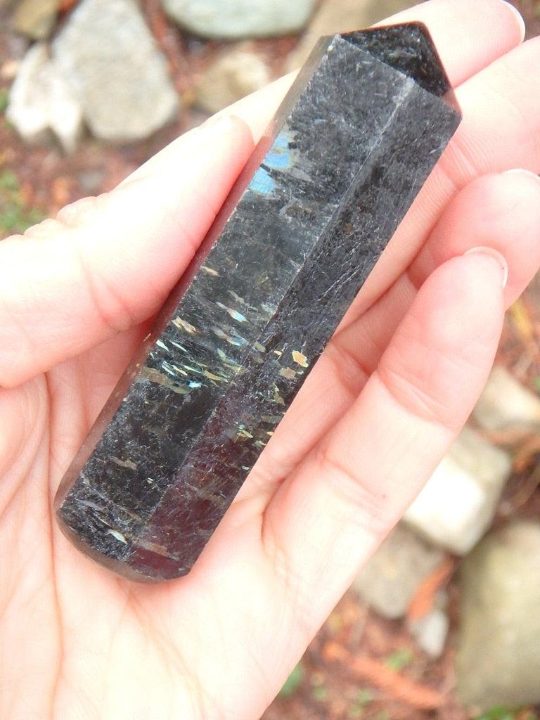 Pretty Flash~ Genuine Greenland Nuummite Wand Carving - Earth Family Crystals