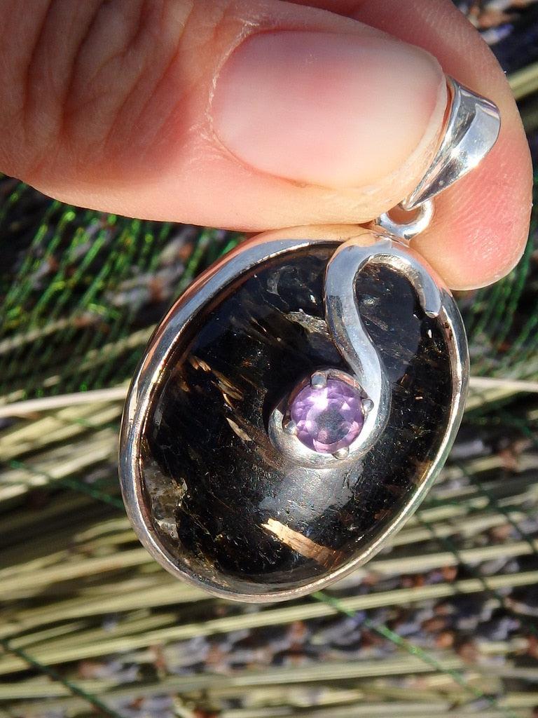 Golden Flash Nuummite & Faceted Amethyst Pendant In Sterling Silver (Includes Silver Chain) - Earth Family Crystals