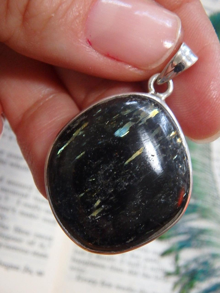 Mega Lightening Flashes Genuine Nuummite Gemstone Pendant In Sterling Silver (Includes Silver Chain) - Earth Family Crystals