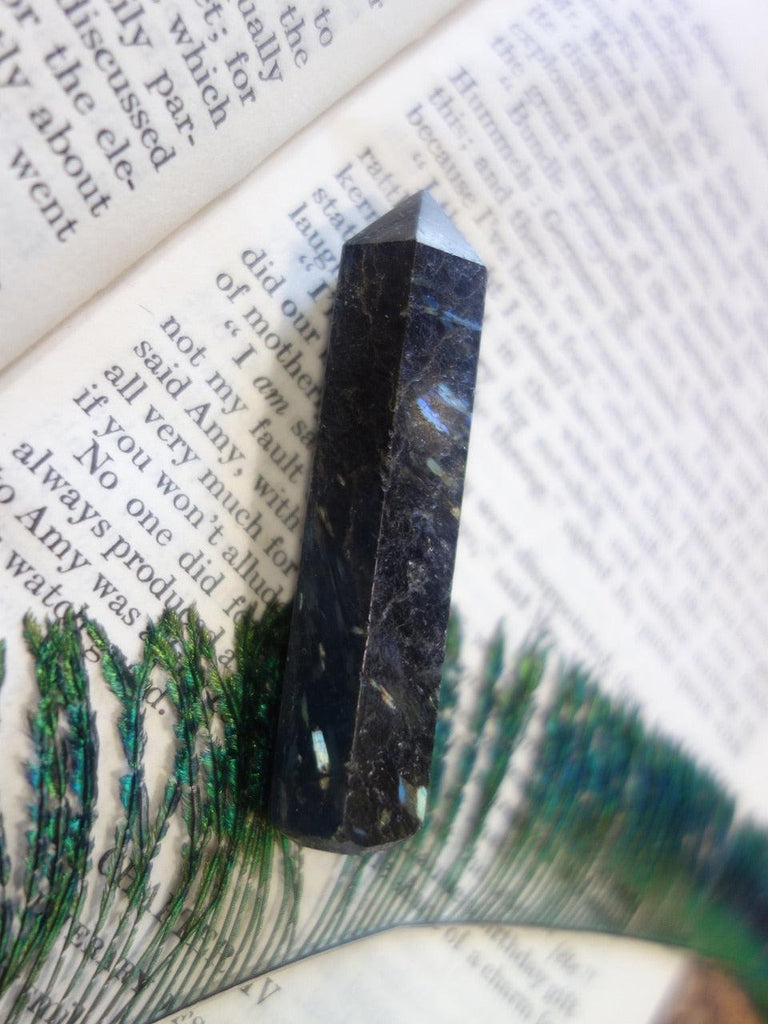 Pretty Flashes of Color Genuine Nuummite Wand Carving ( REDUCED) - Earth Family Crystals