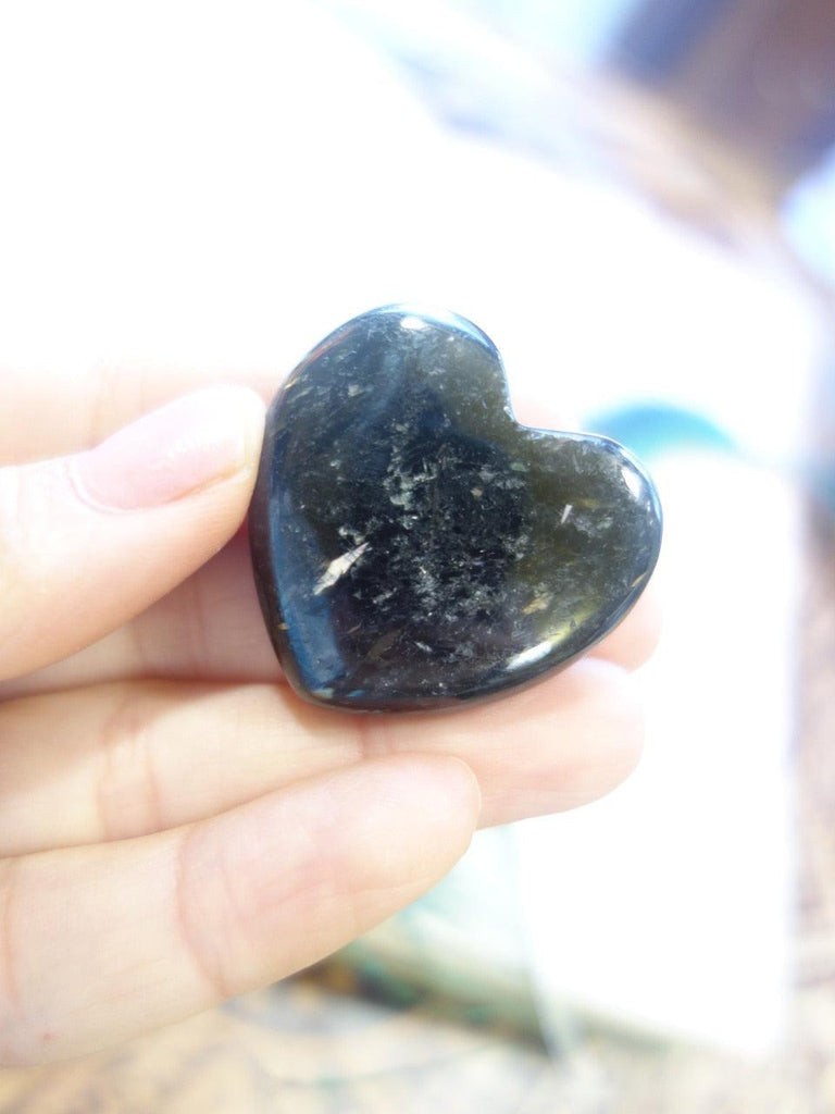 Mysterious Multi Coloured Flash Genuine Nuummite Heart Carving - Earth Family Crystals