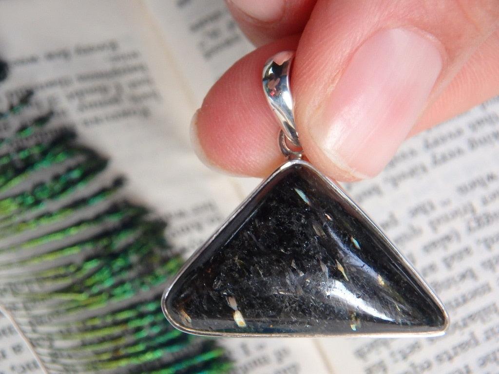 Mysterious Flashes Greenland  Nuummite Pendant In Sterling Silver (Includes Silver Chain) - Earth Family Crystals