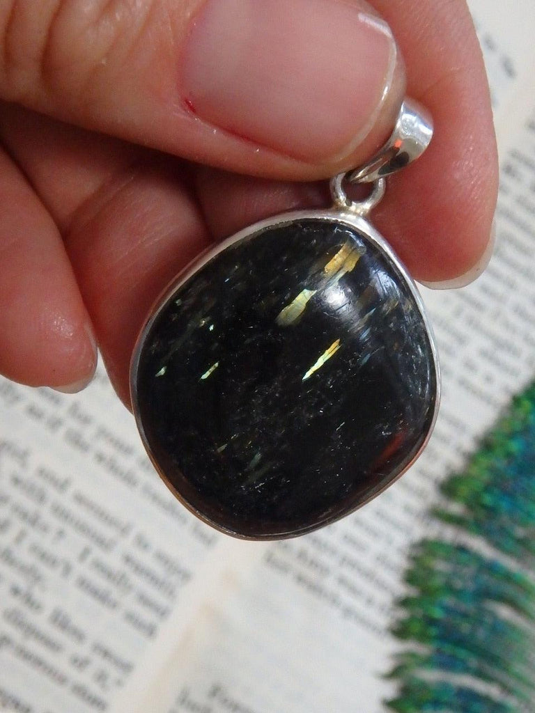 Mega Lightening Flashes Genuine Nuummite Gemstone Pendant In Sterling Silver (Includes Silver Chain) - Earth Family Crystals