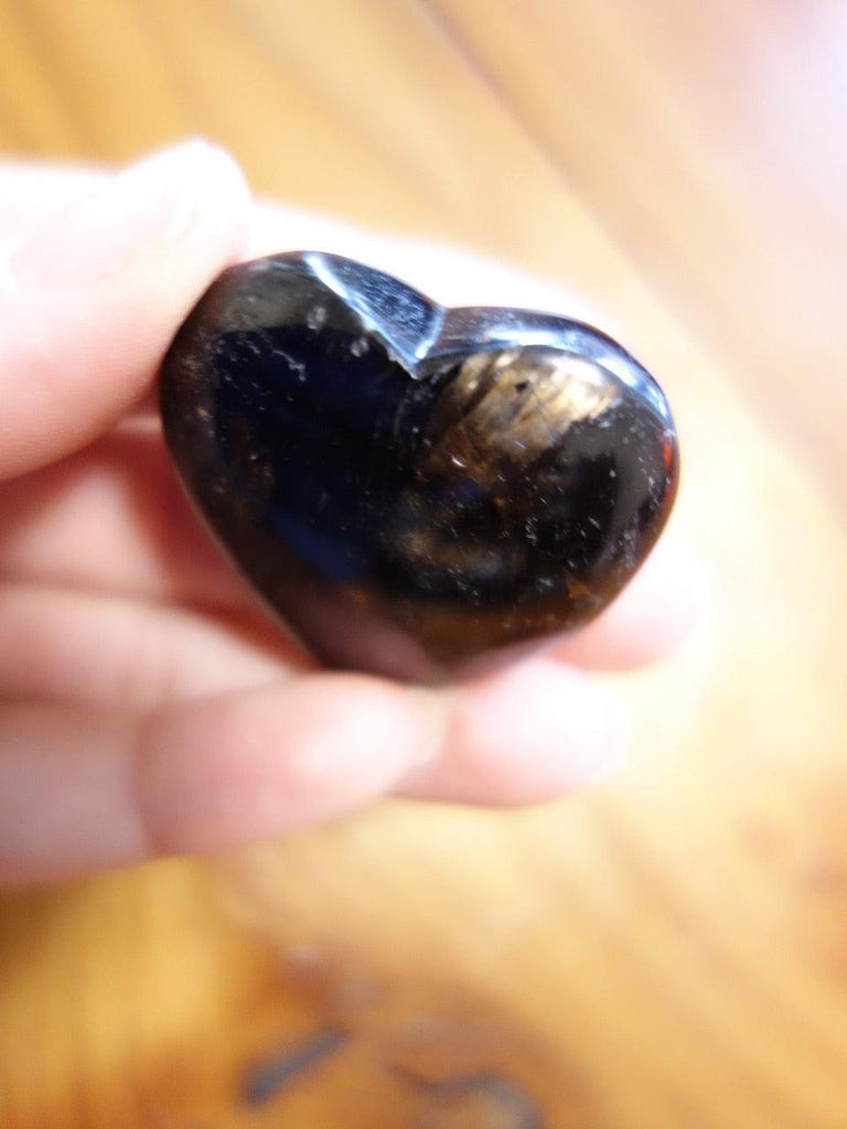 Pretty Golden Flashes Greenland Nuummite Love Heart Carving - Earth Family Crystals