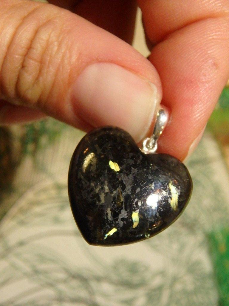 Adorable Nuummite Heart Pendant  In Sterling Silver (Includes Silver Chain) 1 - Earth Family Crystals