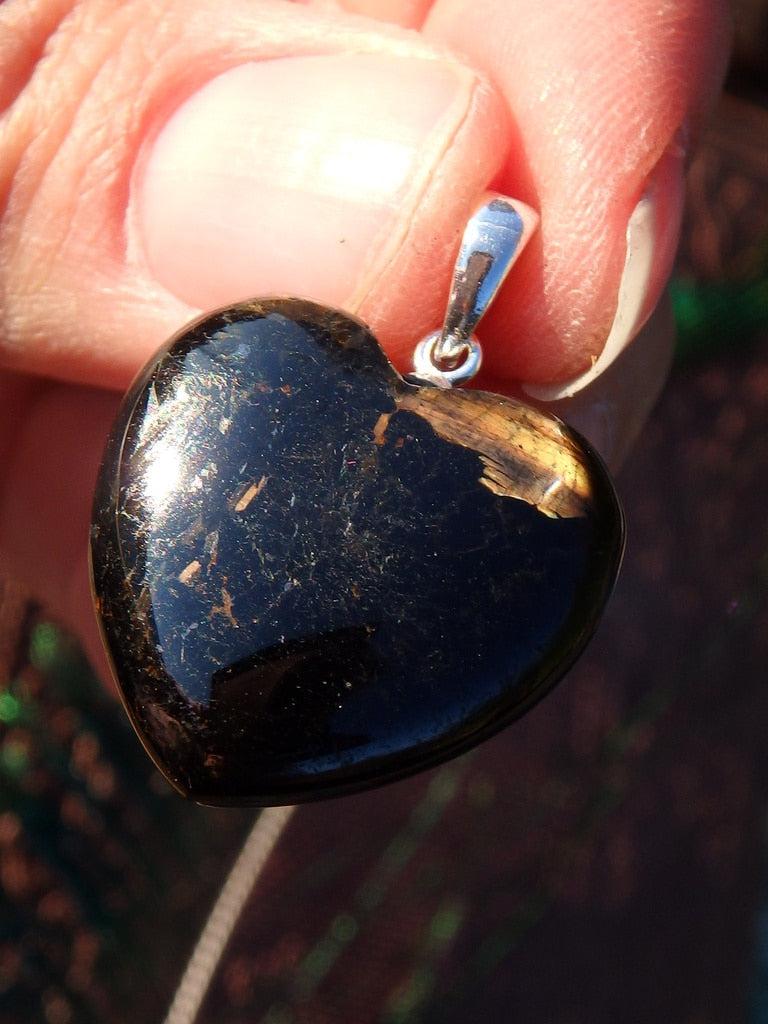 Mysterious Greenland Nuummite Heart Pendant In Sterling Silver (Includes Silver Chain) 5 - Earth Family Crystals