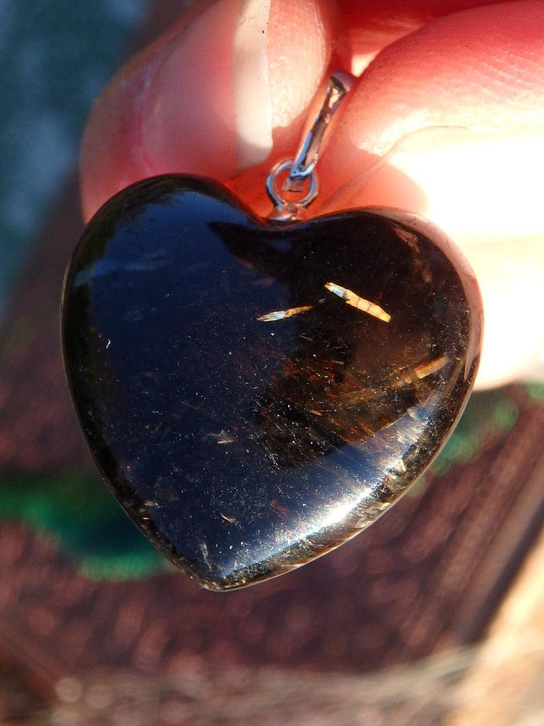 Mysterious Greenland Nuummite Heart Pendant In Sterling Silver (Includes Silver Chain) 3 - Earth Family Crystals