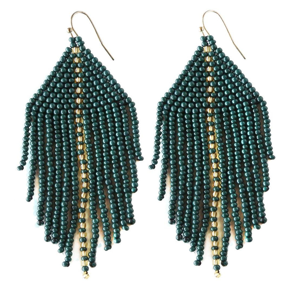 Olive Green & Gold Beaded  Earrings (Hypoallergenic Hook) - Earth Family Crystals
