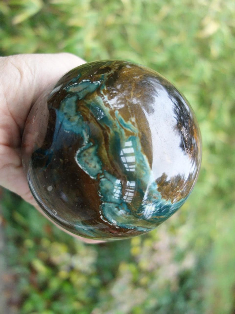 XXXL Mesmerizing Color & Swirls Ocean Jasper Sphere With Caves - Earth Family Crystals