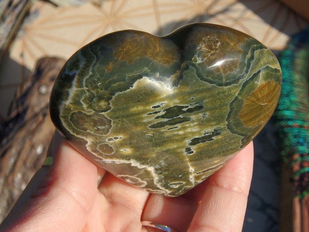 Ocean Jasper Gemstone Heart Carving 2 - Earth Family Crystals