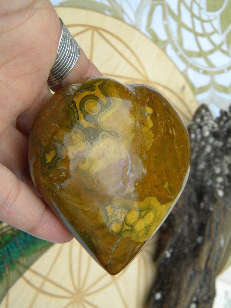 Mustard Orange Ocean Jasper Puffy Heart - Earth Family Crystals