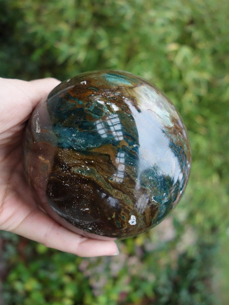 XXXL Mesmerizing Color & Swirls Ocean Jasper Sphere With Caves - Earth Family Crystals