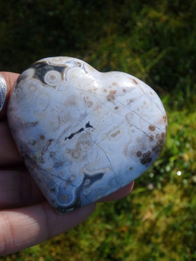 Precious White Orbs! Ocean Jasper Heart Carving - Earth Family Crystals