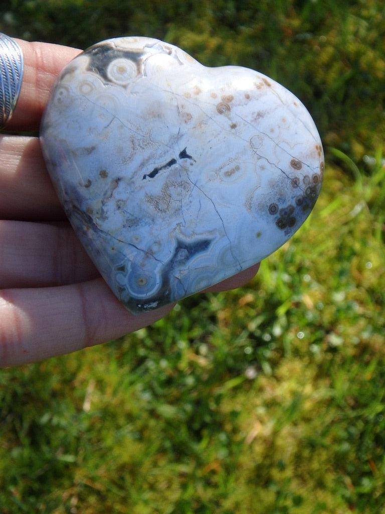 Precious White Orbs! Ocean Jasper Heart Carving - Earth Family Crystals