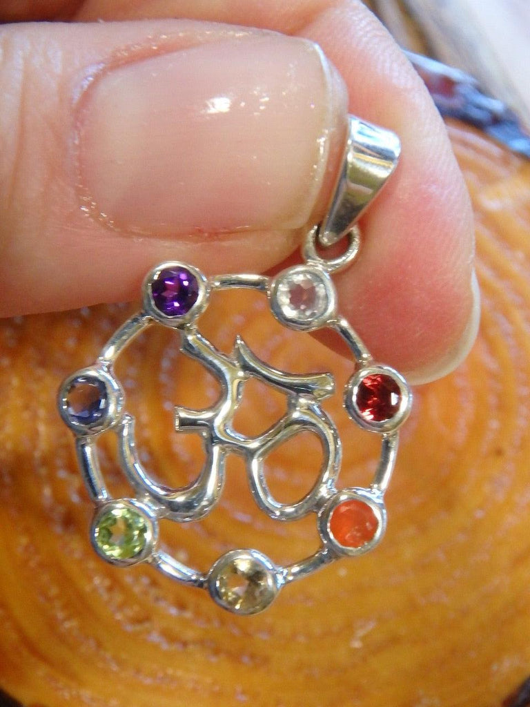 Gorgeous OM Faceted Chakra Stone Pendant In Sterling Silver (Includes Silver Chain) - Earth Family Crystals