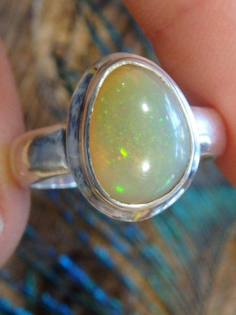 Creamy Yellow Sparkles of Flash Ethiopian Opal Ring In Sterling Silver (Size 7) - Earth Family Crystals
