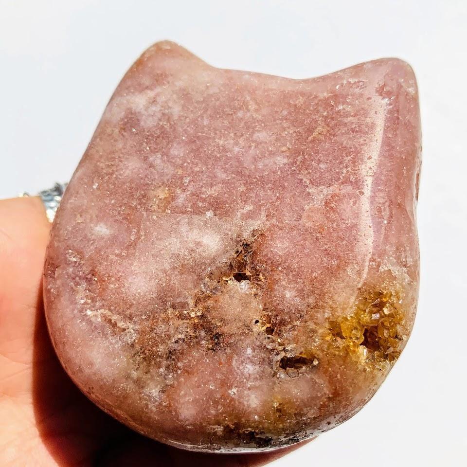 Adorable Large Pink Amethyst Druzy Cat Head Geode Carving - Earth Family Crystals