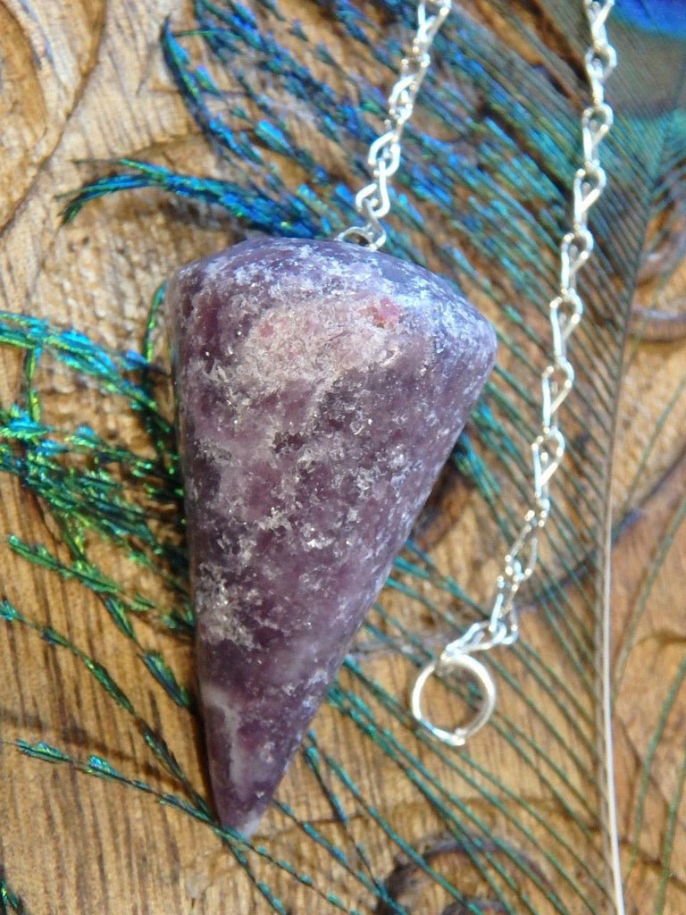 Shimmery Lilac Purple Lepidolite With Hints of Pink Tourmaline Pendulum - Earth Family Crystals