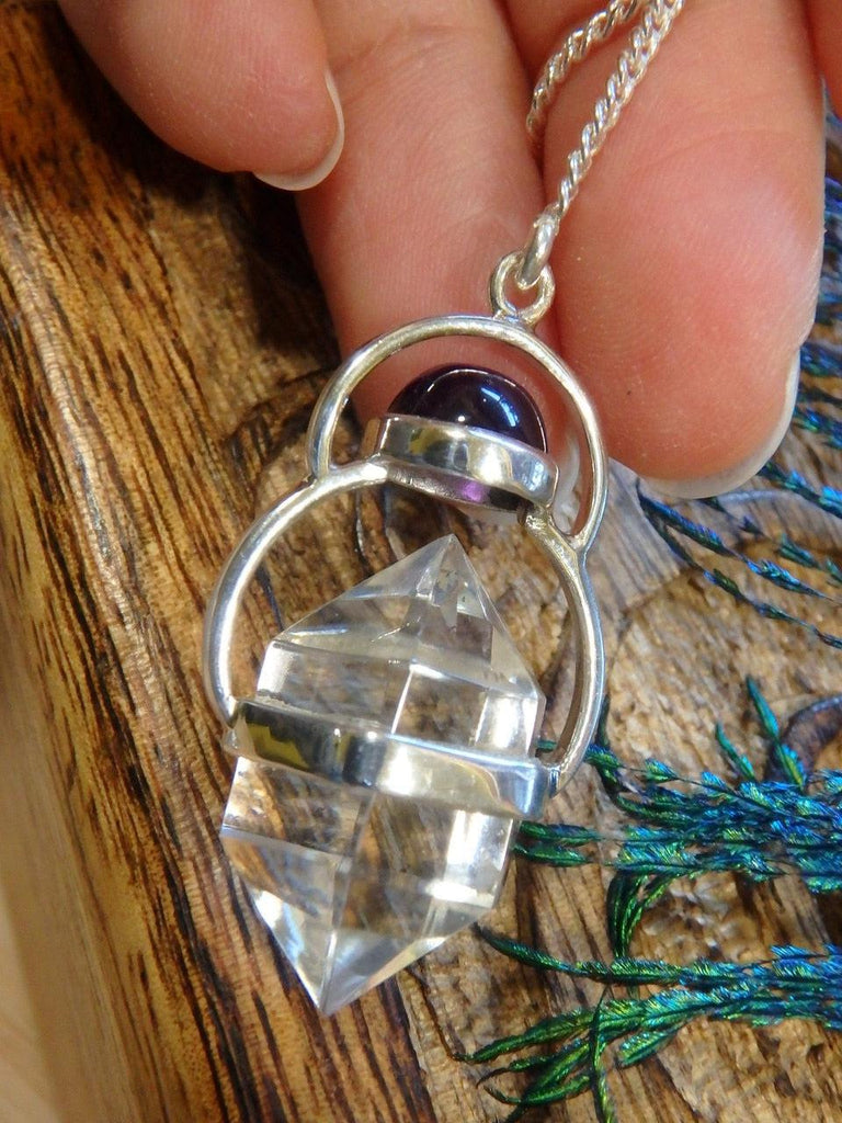 Powerful DT Clear Quartz & Amethyst Gemstone Pendulum - Earth Family Crystals
