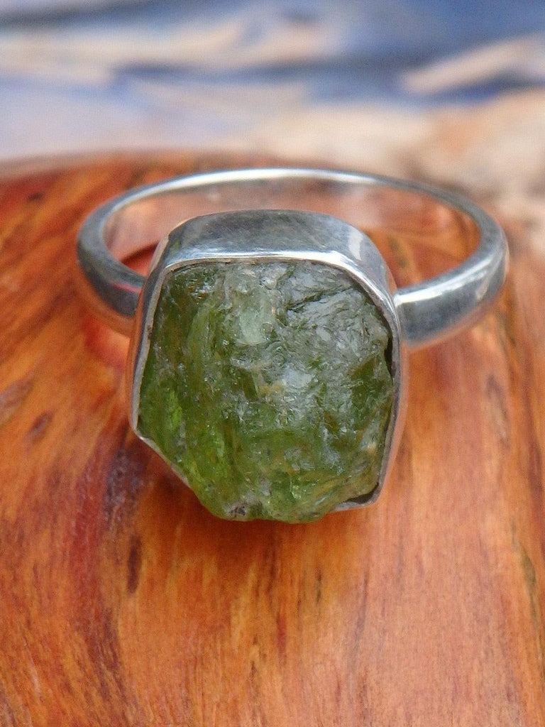 Raw & Natural Green Peridot Ring in Sterling Silver (Size 8.5) - Earth Family Crystals
