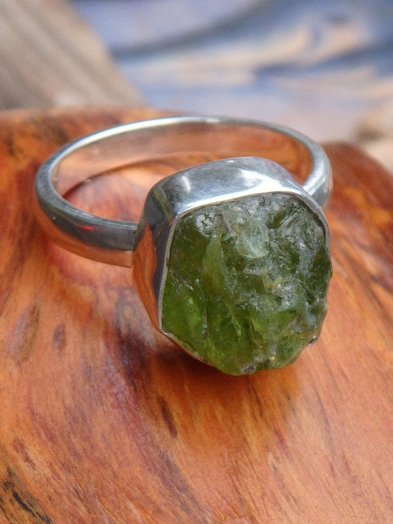 Raw & Natural Green Peridot Ring in Sterling Silver (Size 8.5) - Earth Family Crystals