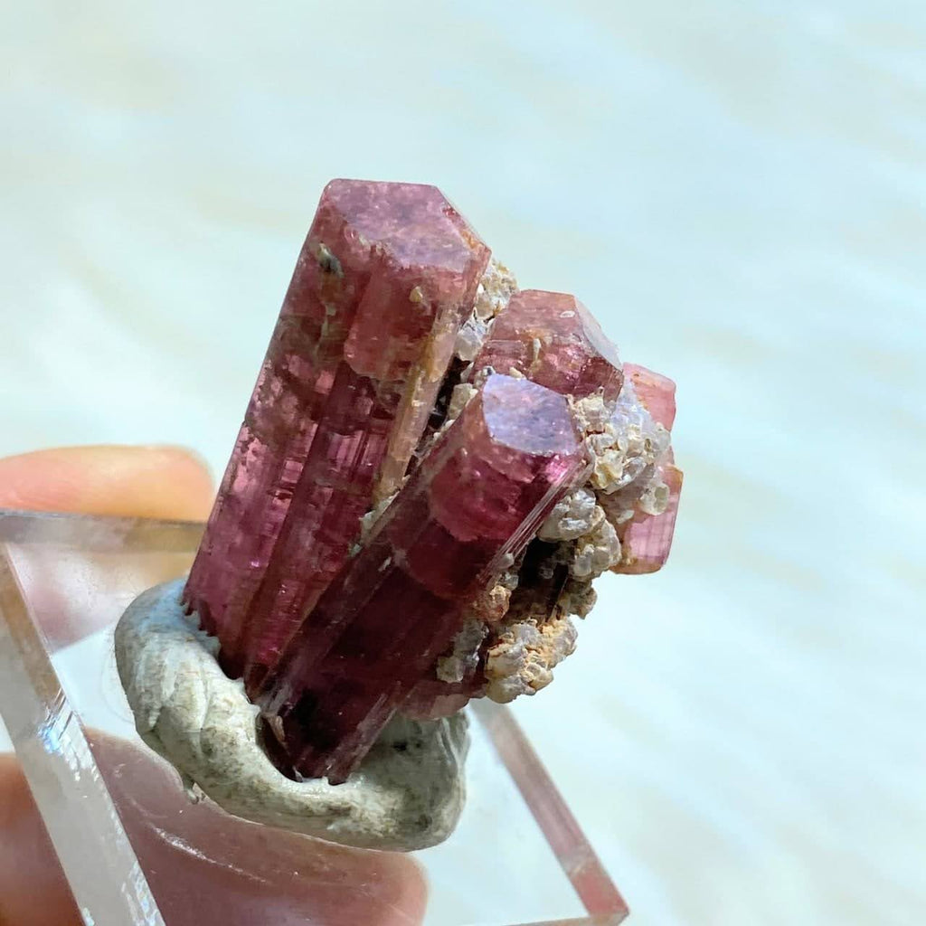 Lipstick pink Tourmaline cluster from the Oceanside Mine in California - Earth Family Crystals