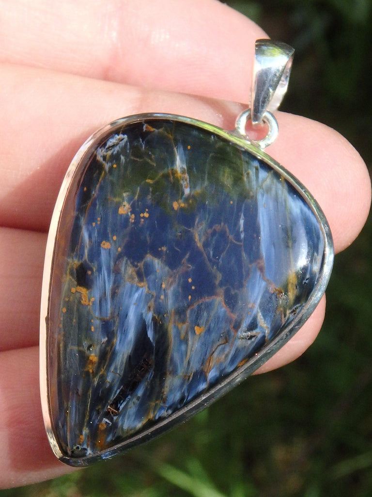 Silky Blue Patterns Large Pietersite Pendant In Sterling Silver (Includes Silver Chain)1 - Earth Family Crystals