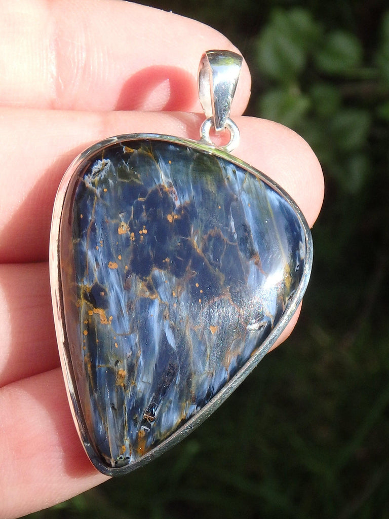 Silky Blue Patterns Large Pietersite Pendant In Sterling Silver (Includes Silver Chain)1 - Earth Family Crystals