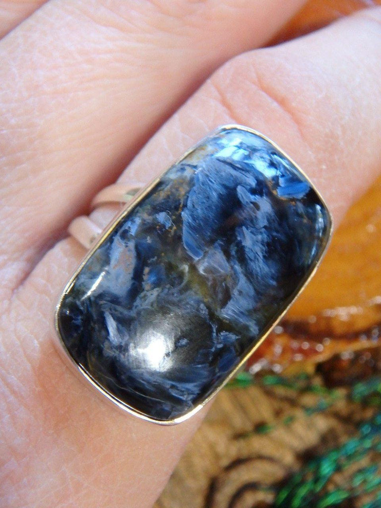 Chunky Silky Blue Pietersite Ring In Sterling Silver (Size 9.5) - Earth Family Crystals