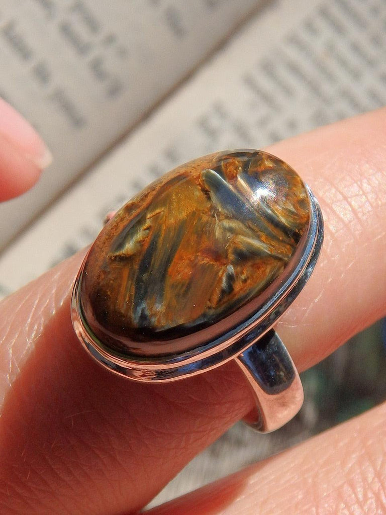 Silky Golden Blue Flash Pietersite Ring in Sterling Silver (Size 7) - Earth Family Crystals