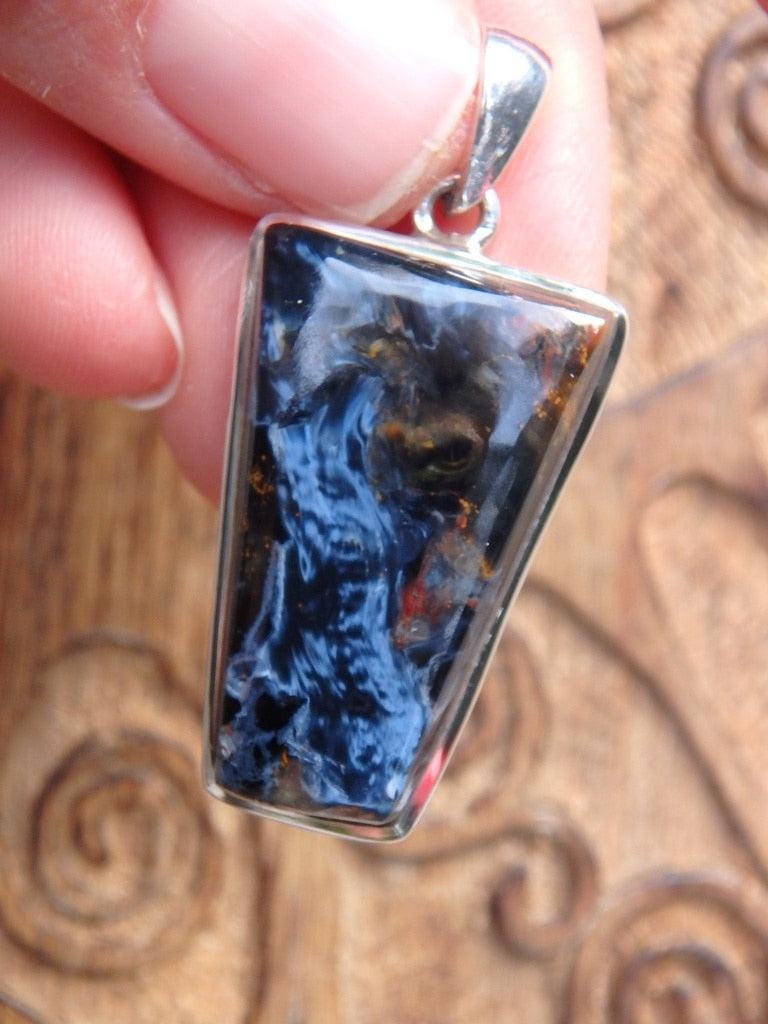 Mysterious  Satiny Blue Swirls Pietersite Pendant In Sterling Silver (Includes Silver Chain) - Earth Family Crystals