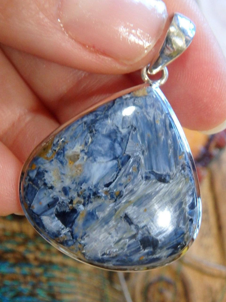 Marvelous Silky Blue Pietersite Pendant In Sterling Silver (Includes Silver Chain) - Earth Family Crystals