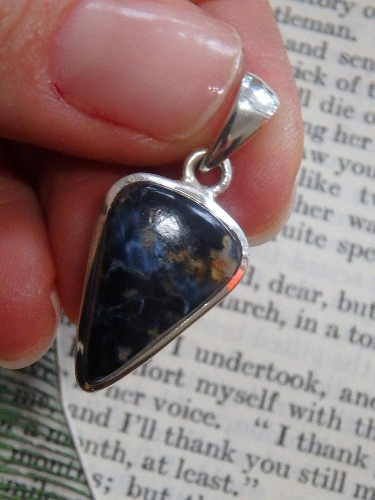 Silky Blue & Dainty Pietersite Gemstone Pendant In Sterling Silver (Includes Silver Chain) - Earth Family Crystals