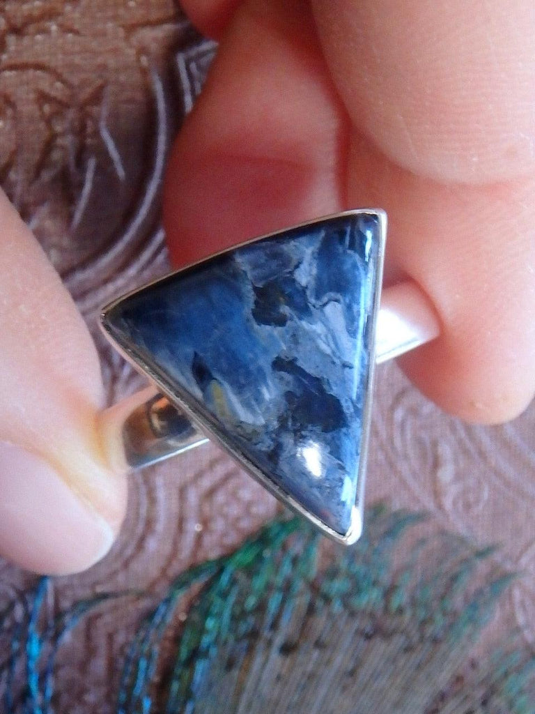 Fantastic Silky Blue Flash Pietersite Gemstone Ring In Sterling Silver (Size 10.5) - Earth Family Crystals