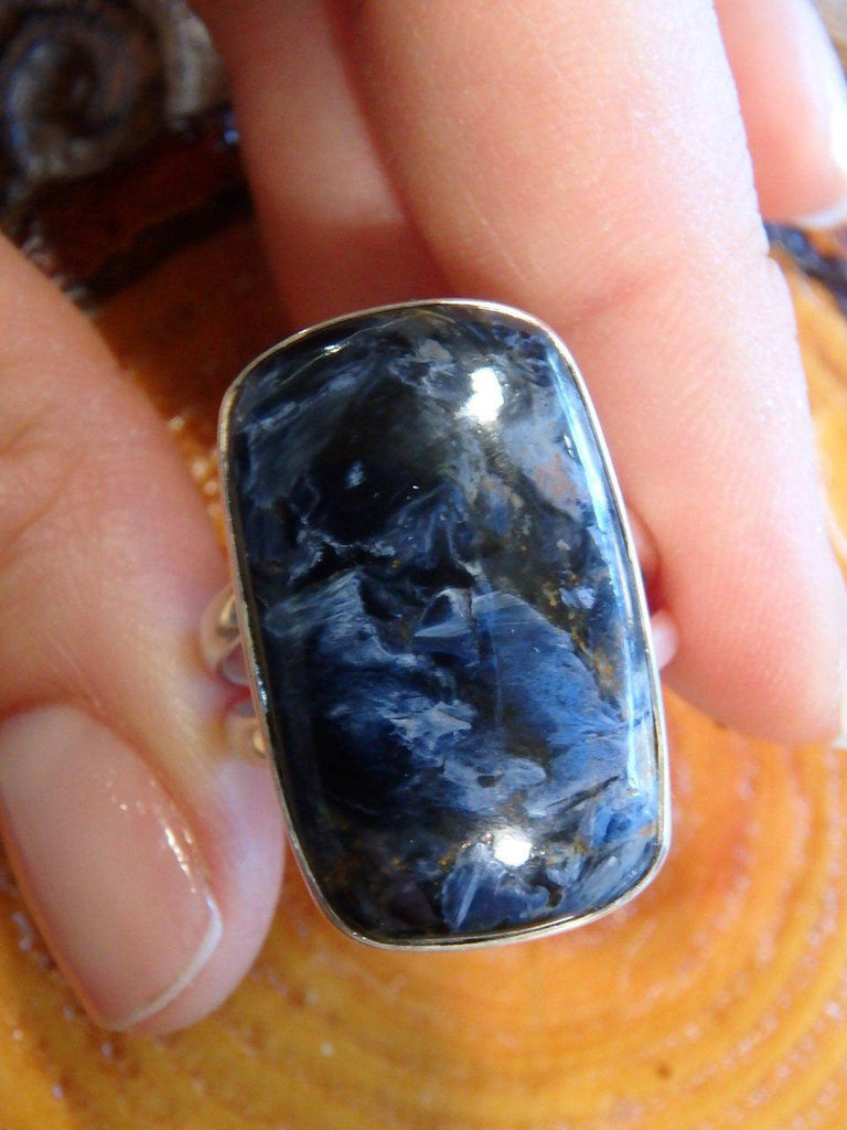 Chunky Silky Blue Pietersite Ring In Sterling Silver (Size 9.5) - Earth Family Crystals