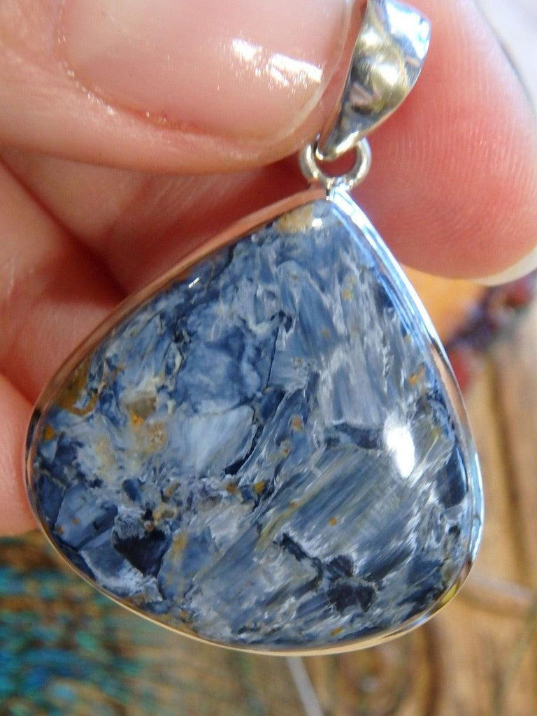 Marvelous Silky Blue Pietersite Pendant In Sterling Silver (Includes Silver Chain) - Earth Family Crystals