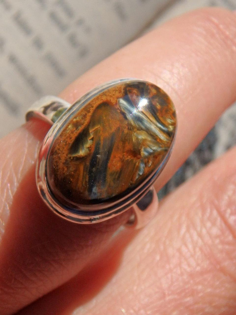 Silky Golden Blue Flash Pietersite Ring in Sterling Silver (Size 7) - Earth Family Crystals