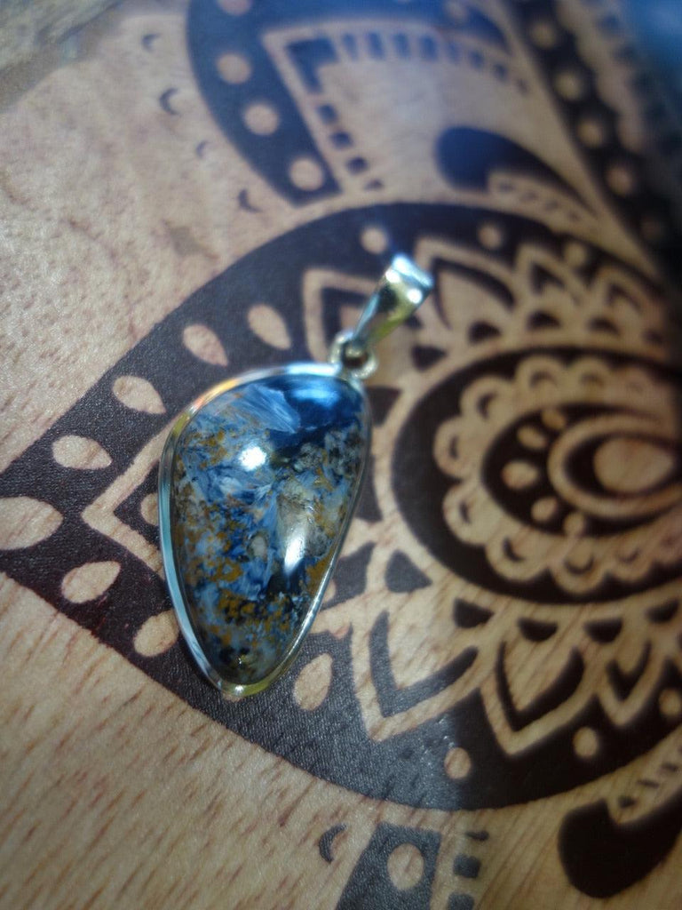 Silky Soft Blue & Golden Pietersite Pendant In Sterling Silver (Includes Silver Chain) - Earth Family Crystals