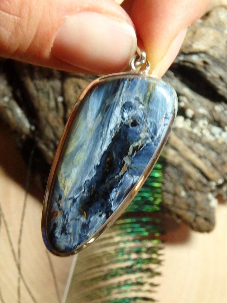 Gorgeous Satin Blue Pietersite Gemstone Pendant In Sterling Silver (Includes Silver Chain) - Earth Family Crystals