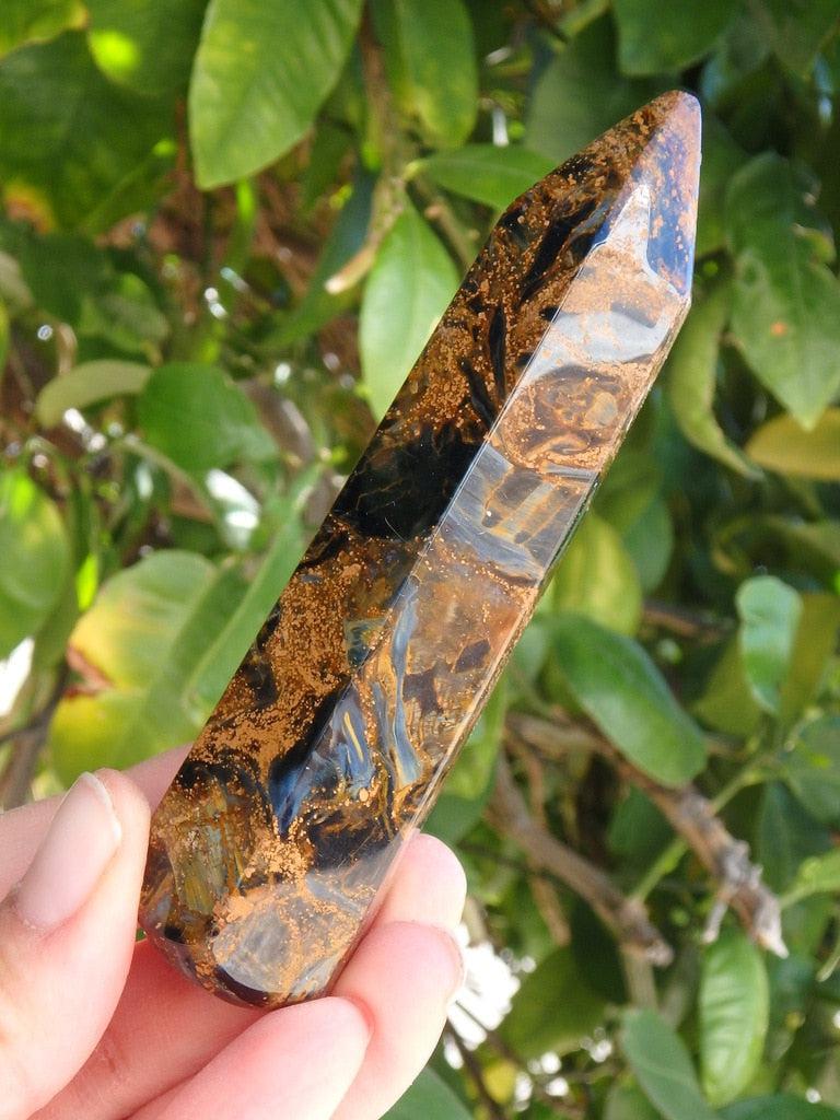 Stunning Satiny Blue & Golden Large Pietersite Gemstone Wand - Earth Family Crystals