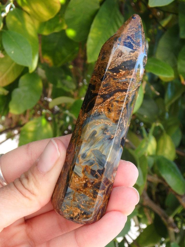 Stunning Satiny Blue & Golden Large Pietersite Gemstone Wand - Earth Family Crystals